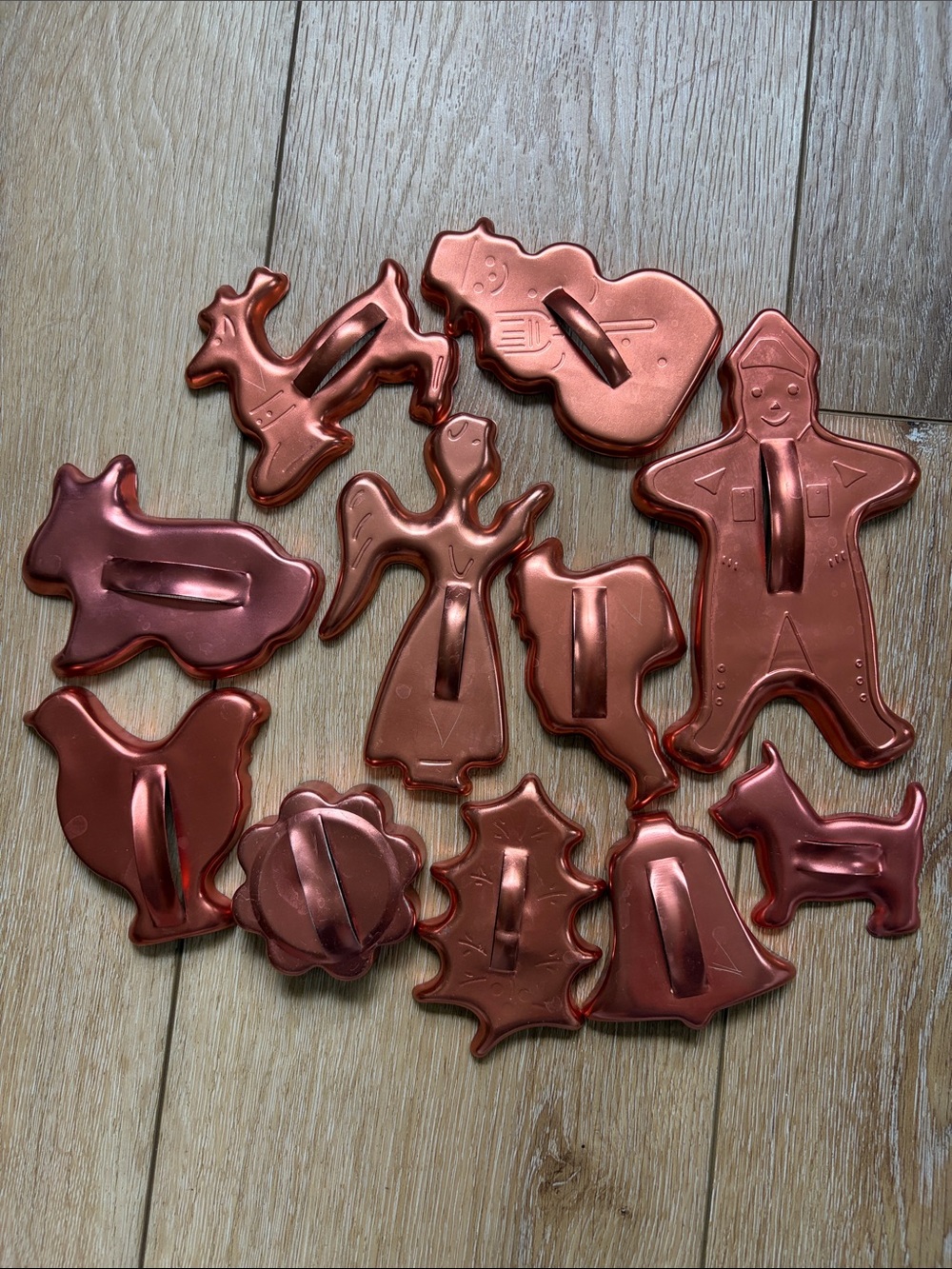 Vintage Copper Color Aluminum Cookie Cutters Animals Holiday Christmas Lot Of 11